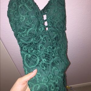 Green Lace Open Back Dress